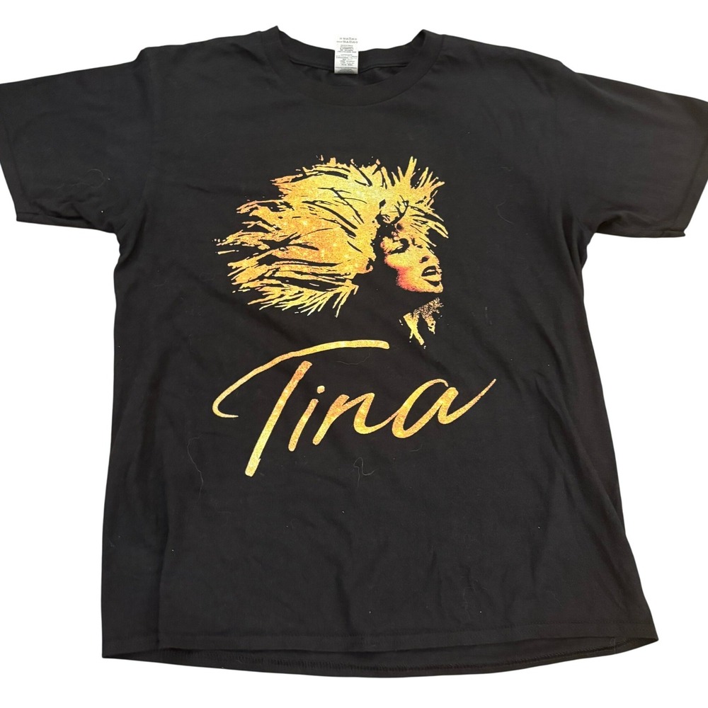 Tina Turner Graphic T-Shirt Gildan Premium Cotton Black Gold Metallic Size M